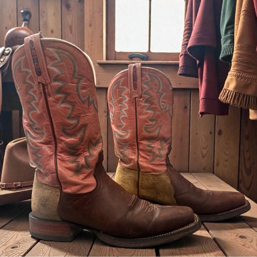 Tony Lama USTRC Brown & Pink Western Boots - Picture 1 of 12